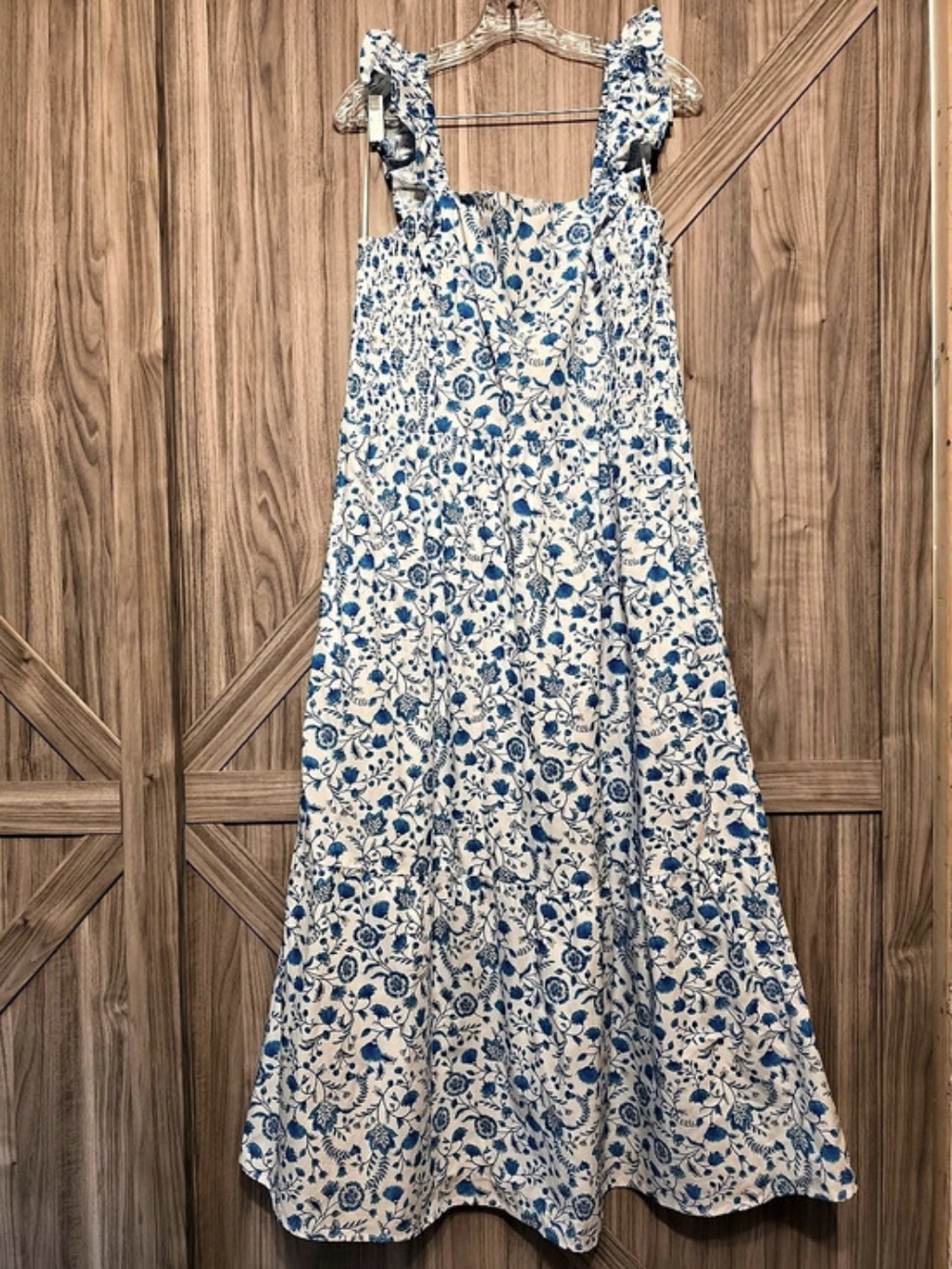 Draper James Flutter Strap Sundress Floral Maxi Dress in White & Blue XL NWT